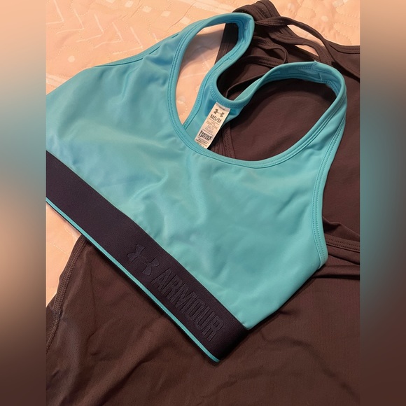 Under Armour Gray Turquoise 2-in-1 Tank Top with Built-In Sports Bra - Picture 7 of 8